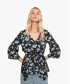 GEMO Blouse femme à motifs fleuris avec taille ajustable Imprimé