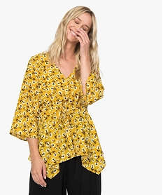 GEMO Blouse femme à motifs fleuris avec taille ajustable Imprimé