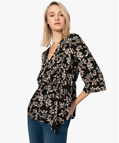 GEMO Blouse femme à motifs fleuris resserrée à la taille Imprimé