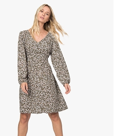 GEMO Robe femme à manches longues imprimé fleurs Imprimé