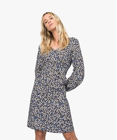 GEMO Robe femme à manches longues imprimé fleurs Imprimé