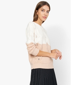 GEMO Pull femme bicolore à mailles torsadées fantaisie Beige