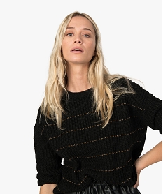 GEMO Pull femme à à fines rayures cuivrées noir standard