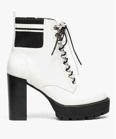 GEMO Bottines femme à talon semelle crantée et tige sportswear blanc standard