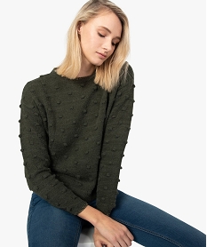 GEMO Pull femme avec détails en relief et finitions pailletées Vert