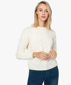 GEMO Pull femme avec détails en relief et finitions pailletées Beige