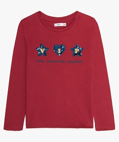 GEMO Tee-shirt fille à manches longues et motifs sequins Rose