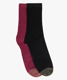 GEMO Chaussettes femme côtelées à bout pailleté (lot de 2) Rouge