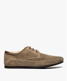 GEMO Derbies homme dessus cuir perforé et empiècements cousus main Beige