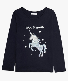 GEMO Tee-shirt fille à motif en sequins réversibles brillants noir chine