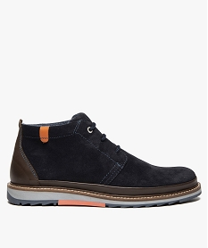 GEMO Low-boots homme dessus cuir avec empiècement contrastant au talon bleu chine