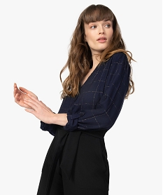 GEMO Blouse femme à carreaux et fil lurex Bleu