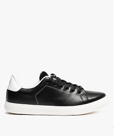 GEMO Baskets homme dessus cuir uni contrefort contrastant bleu vif