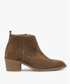 GEMO Boots femme à talon dessus cuir brodées ton sur ton marron standard