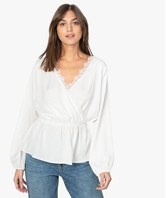 GEMO Tee-shirt femme fluide à manches longues col cache-cœur Jaune