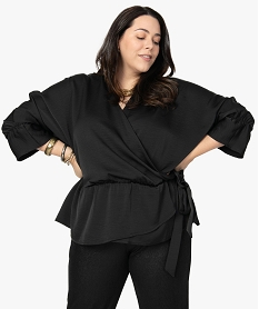 GEMO Blouse femme unie à décolleté cache-cour Noir