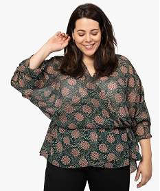 blouse femme en voile a motifs fleuris croisee sur lavant imprime chemisiers et blousesA287201_1