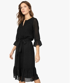 GEMO Robe femme effet plumetis pailletés avec manches dentelle noir standard
