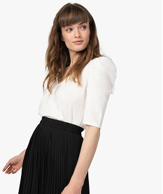 GEMO Tee-shirt femme avec manches bouffantes et col V Beige