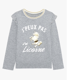 GEMO Tee-shirt fille à manches longues avec motif licorne Gris