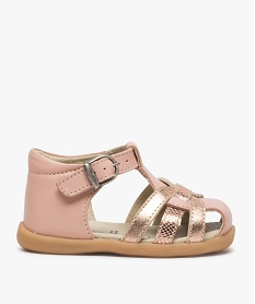 sandales premiers pas bebe fille dessus cuir brides metallisees rose chaussures de parcA292601_1