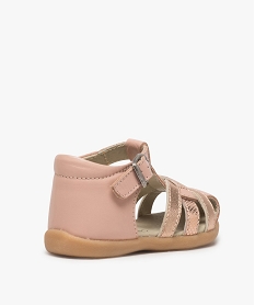 sandales premiers pas bebe fille dessus cuir brides metallisees rose chaussures de parcA292601_4