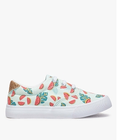 GEMO Baskets fille en toile imprimée avec lacets élastiques Vert
