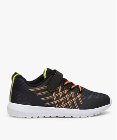GEMO Baskets garçon en toile avec motifs fluo et scratch Noir