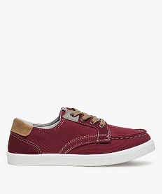 chaussures bateau garcon toile unie et lacets elastiques rouge chaussures bassesA309401_1