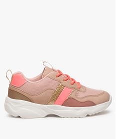 GEMO Baskets fille multi-matières colorées détails fluo Rose