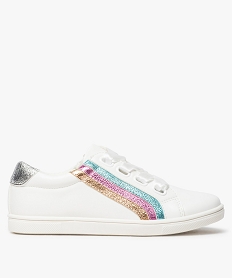 GEMO Baskets fille à lacets ruban satin et empiècements arc-en-ciel Blanc