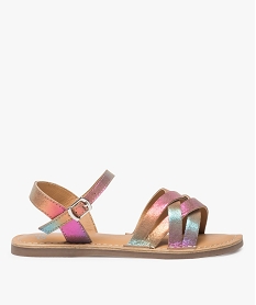 GEMO Sandales fille en cuir avec lanières brillantes Multicolore