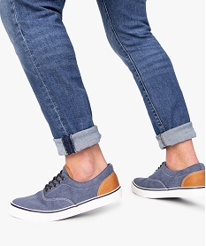 GEMO Baskets homme en toile à lacets et semelle contrastante Dessus denim bleu chine