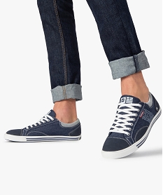 GEMO Baskets homme en toile avec surpiqûres contrastantes bleu standard