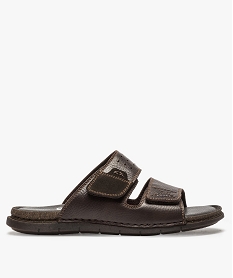 GEMO Sandales homme mules dessus et intérieur cuir Brun