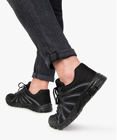 GEMO Baskets homme running unies en mesh à semelle crantée noir vif