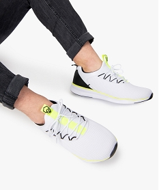GEMO Baskets homme façon socquettes en mesh à lacets blanc chine