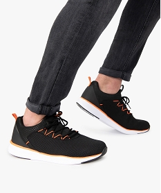 GEMO Baskets homme façon socquettes en mesh à lacets noir vif