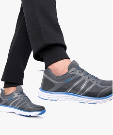 GEMO Baskets homme running en mesh à détails contrastés gris standard