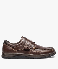 GEMO Chaussures bateau homme confort fermeture scratch marron chine
