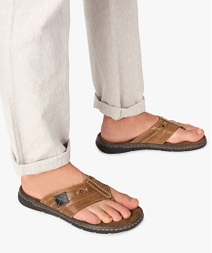 sandales homme a entredoigt avec dessus en cuir brun sandales et nu-piedsA326801_1
