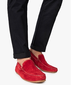 GEMO Mocassins homme unis dessus et intérieur cuir Rouge