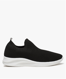 GEMO Baskets femme sans lacets en maille à semelle contrastée noir standard