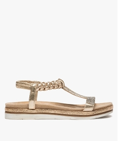 GEMO Sandales femme ornées de strass avec brides élastiquées dore