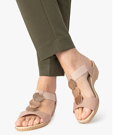 sandales confort femme metallisees a talon compense roseA346101_1