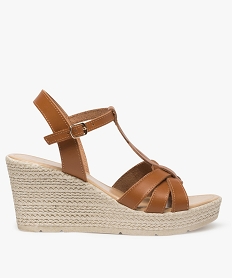 GEMO Sandales femme à talon compensé et brides fantaisie marron standard