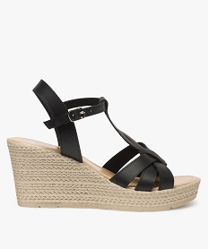 GEMO Sandales femme à talon compensé et brides fantaisie noir standard