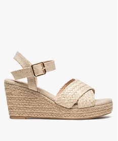 GEMO Sandales femme à talon compensé brides fibres végétales blanc standard