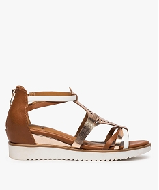 GEMO Sandales femme à talon compensé et dessus ajouré marron standard