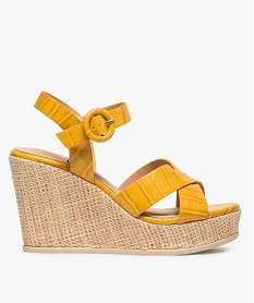 GEMO Sandales femme à talon et semelle plateforme tissée jaune standard